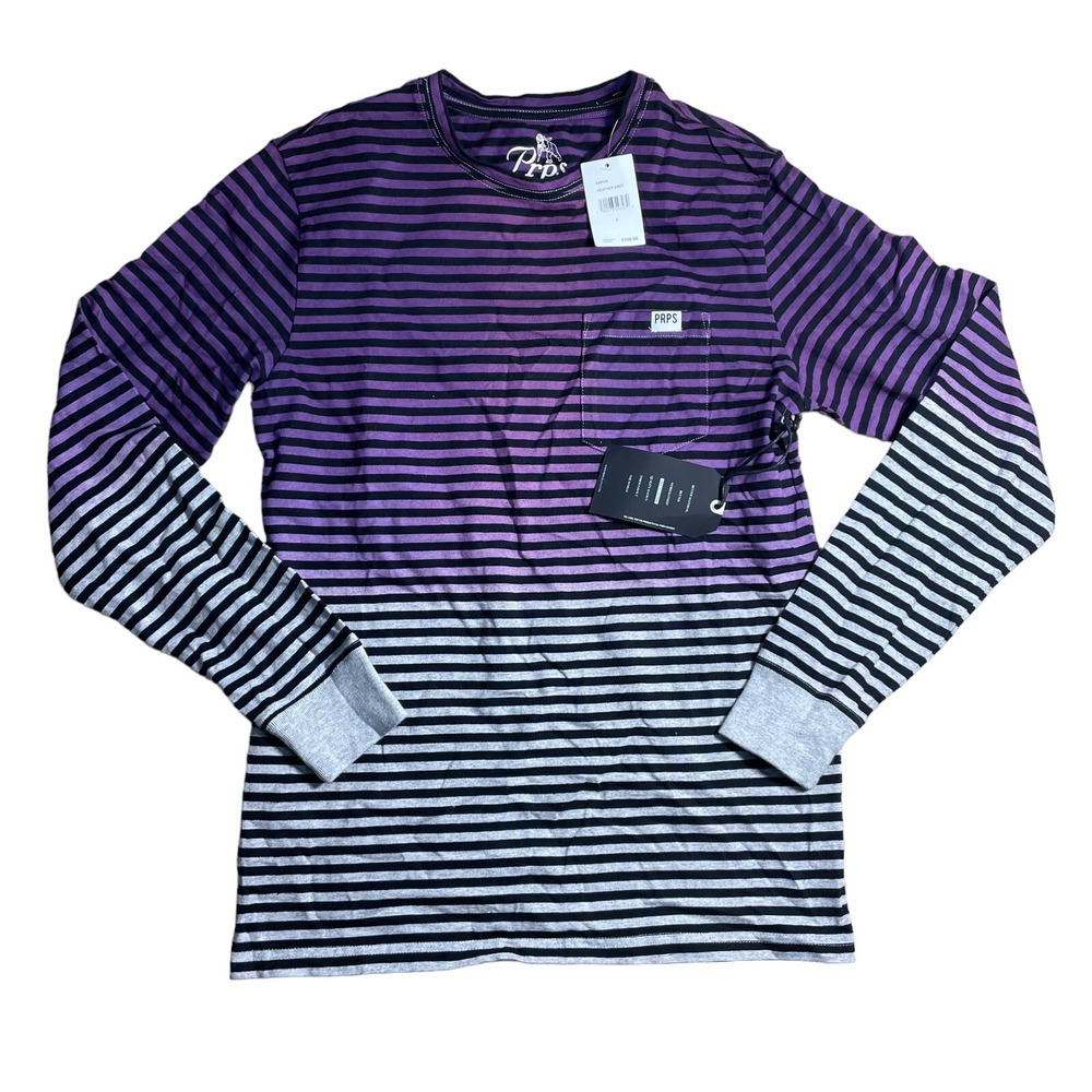 PRPS Heather‎ Grey/Purple Striped Pullover Sweater Men's Size Small